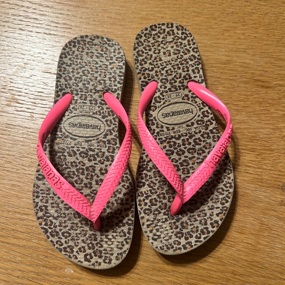 Havaianas Kids Leopard Print Pink Flip Flops Sandals‎ Beach Pool 10C